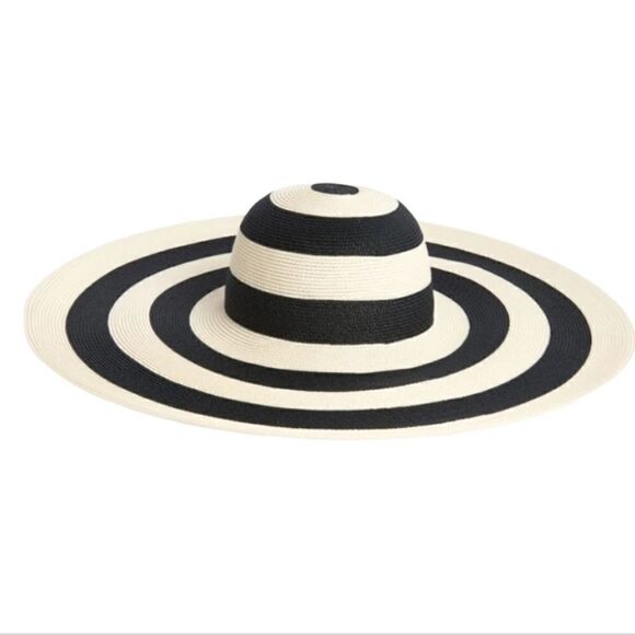 Sunny Cream and Black Stripe Floppy Hat Sz Onesize - Picture 2 of 8
